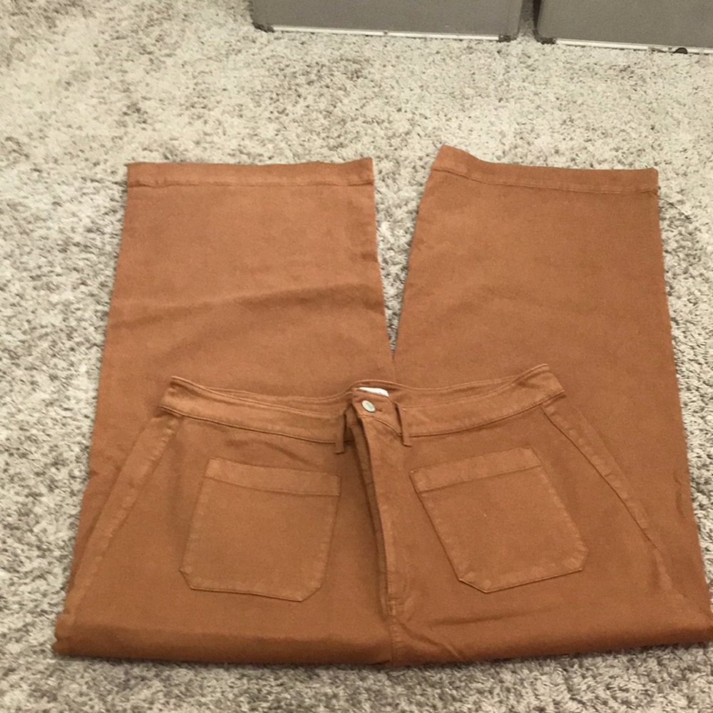 Brown High-Waisted 4 pocket heavy denim Curvy wide leg pants NWOT